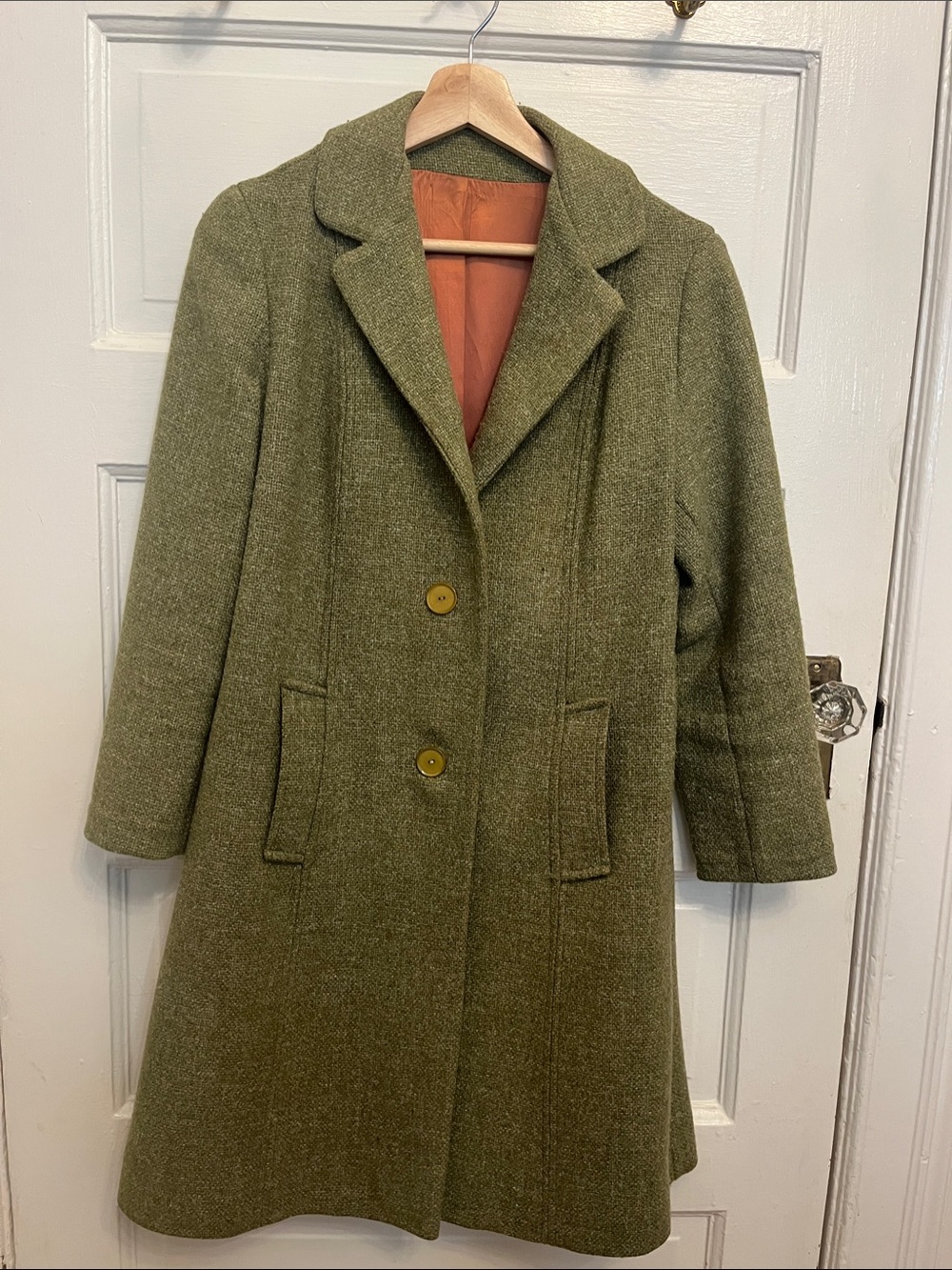 Vintage Classic Olive Green Wool-Blend Coat - Women's Jacket & Coat
